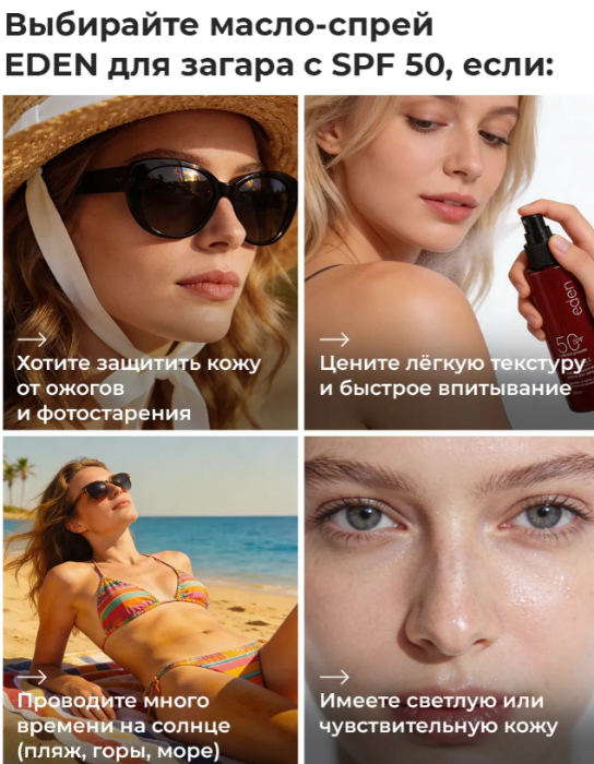 Масло для загара Eden Sun Series SPF50 150мл - в интернет-магазине tut-beauty.by