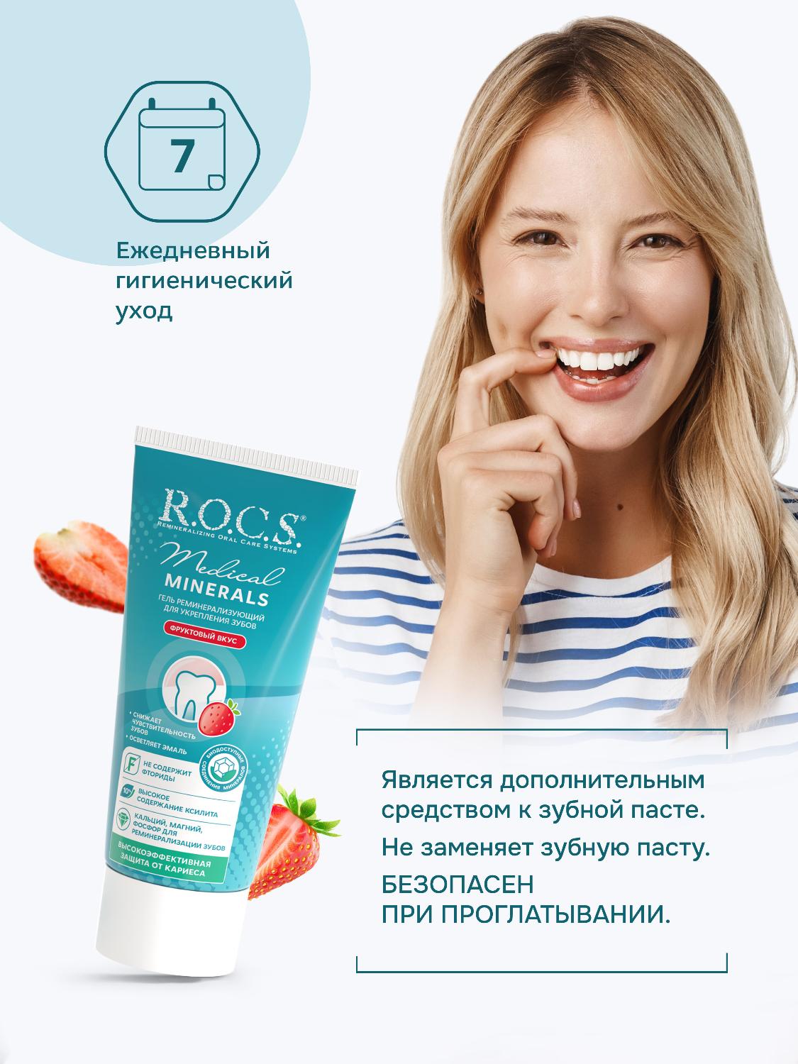Гель для зубов R.O.C.S. Medical Minerals Fruit реминерализующий фруктовый 45г