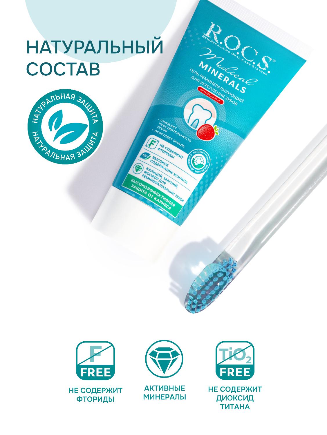 Гель для зубов R.O.C.S. Medical Minerals Fruit реминерализующий фруктовый 45г